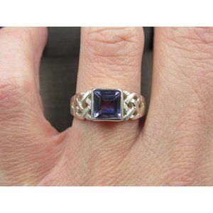 Size 8 Sterling Silver Square Purple Cubic Zirconia Woven Accent Band Ring